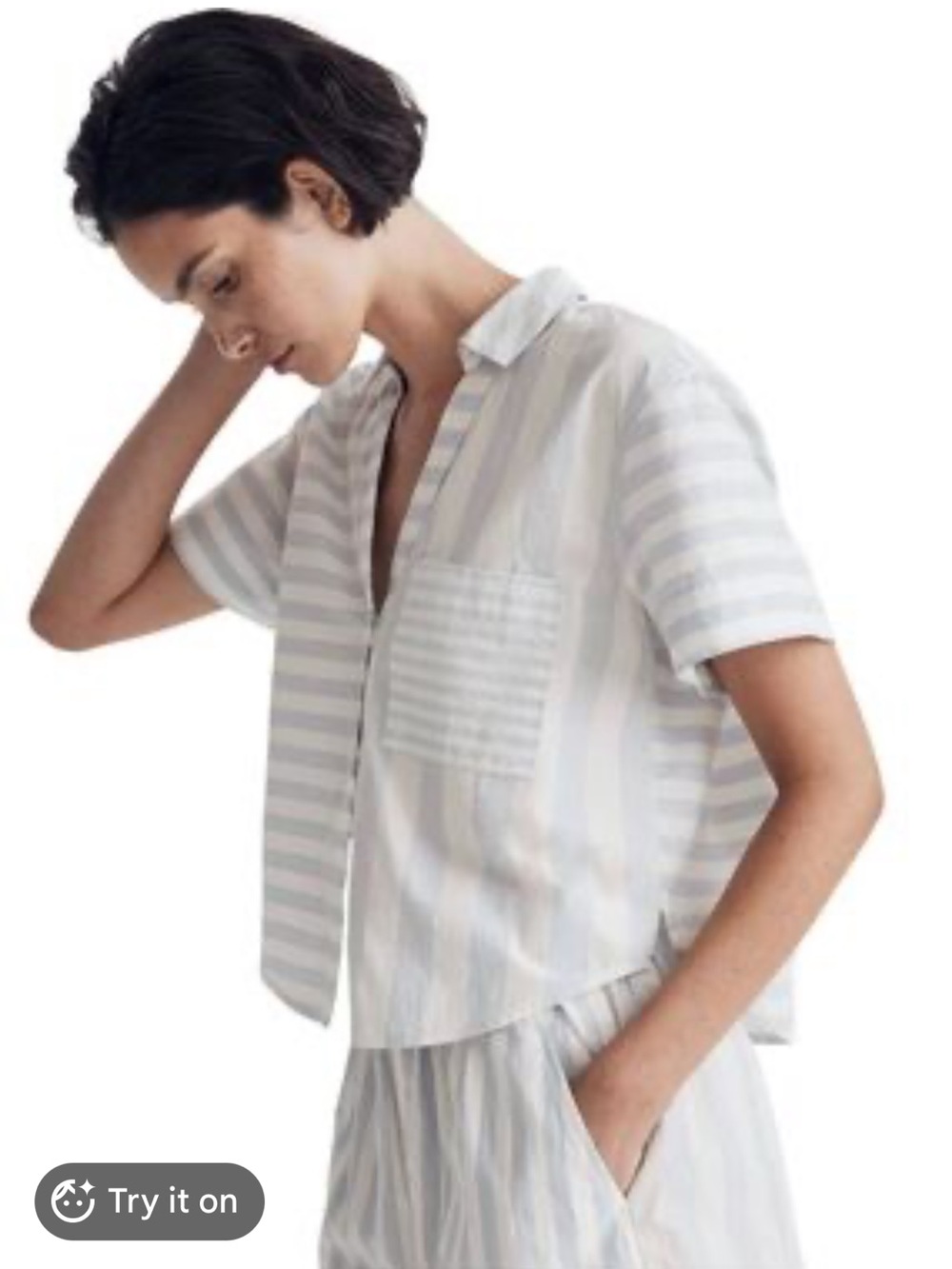 Madewell White and Light Blue Mixed Stripes Short-Sleeve Button Shirt Size XXS
